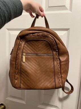 Tan Quilted Faux Leather Backpack